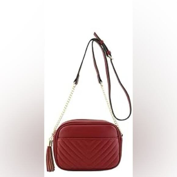 Women's Crossbody Shoulder Purse Bag Small Burgundy & Gold Tassle Zipper - Picture 1 of 8